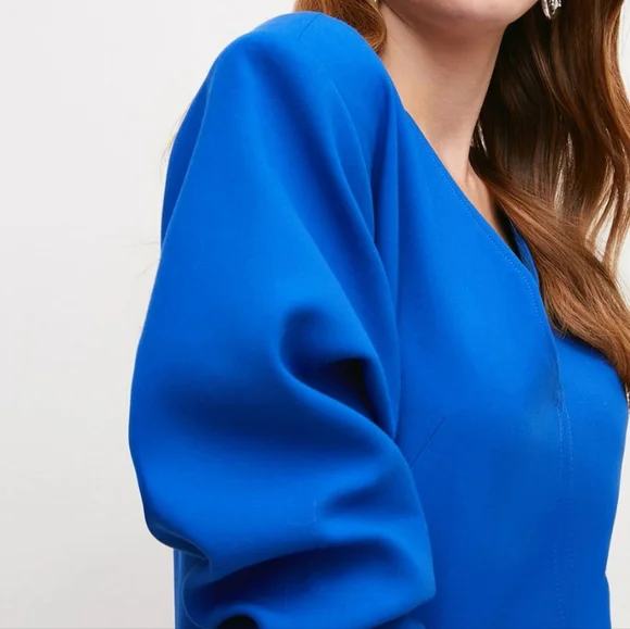 Karen Millen | Compact Stretch Sleeve V Neck Pencil Dress - Picture 4 of 13